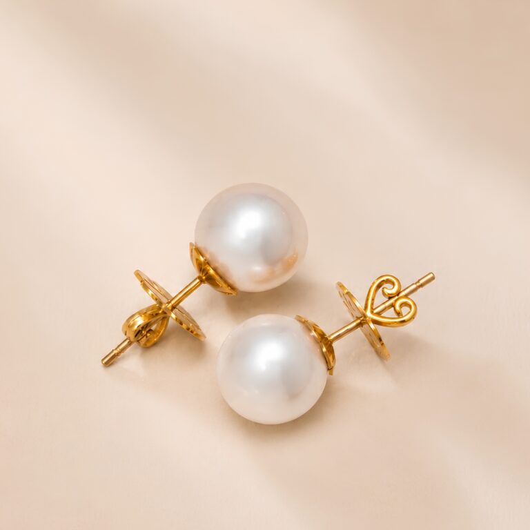 Yellow Gold Pearl Stud Post Earring