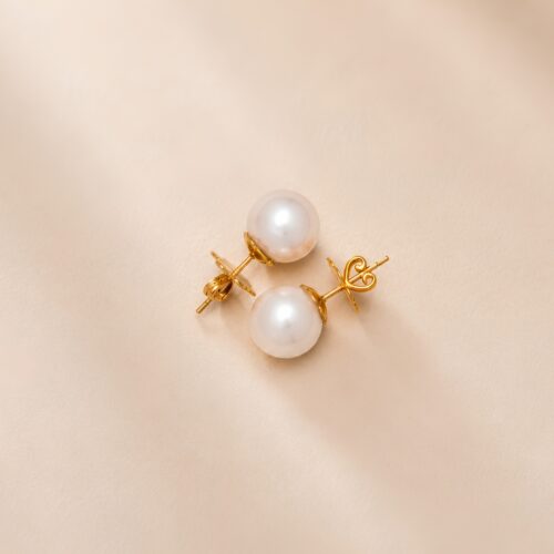 Yellow Gold Pearl Stud Post Earring