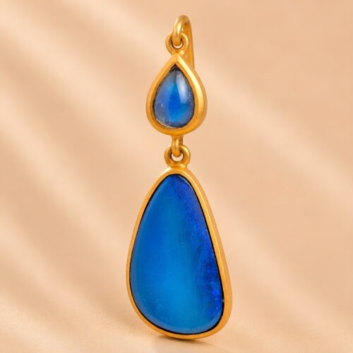 Matte Yellow Gold Australian Opal Moonstone Hanging Hook Earring