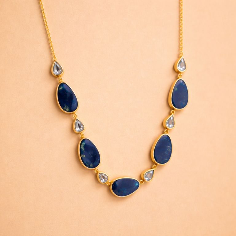 Matte Yellow Gold Australian Opal Moonstone Chain Necklace