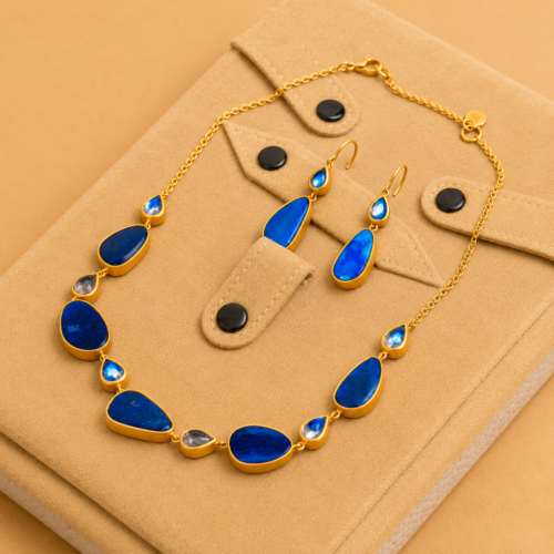 Matte Yellow Gold Australian Opal Moonstone Chain Necklace