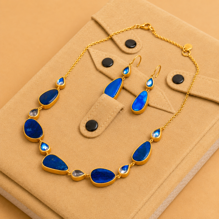 Matte Yellow Gold Australian Opal Moonstone Chain Necklace