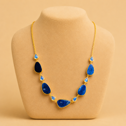 Matte Yellow Gold Australian Opal Moonstone Chain Necklace