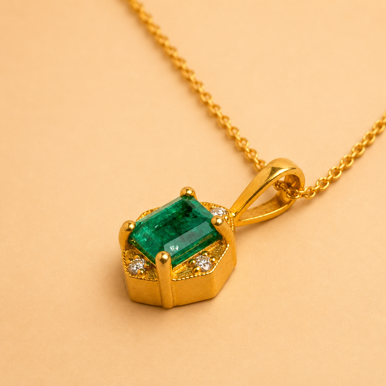 Yellow Gold Emerald and White Diamond "Compass" Pendant Yellow Gold Emerald and White Diamond "Compass" Pendant