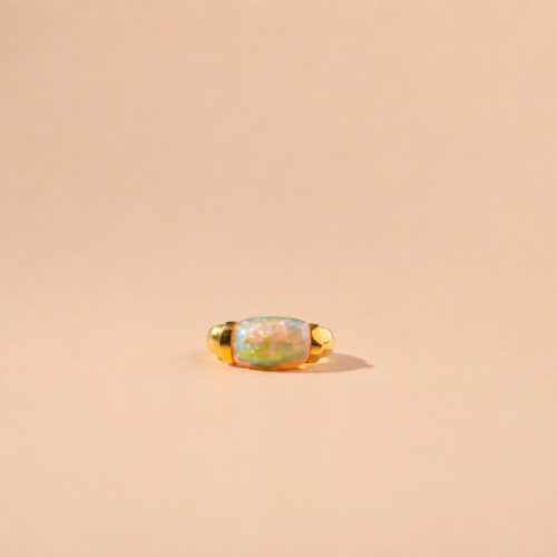 High Polish Yellow Gold Ethiopian Opal Cabochon Ring