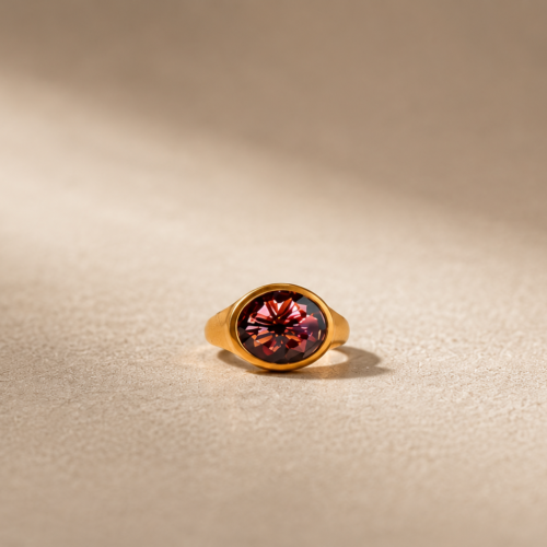 Matte Yellow Gold Tourmaline Heavy Bezel Set Ring