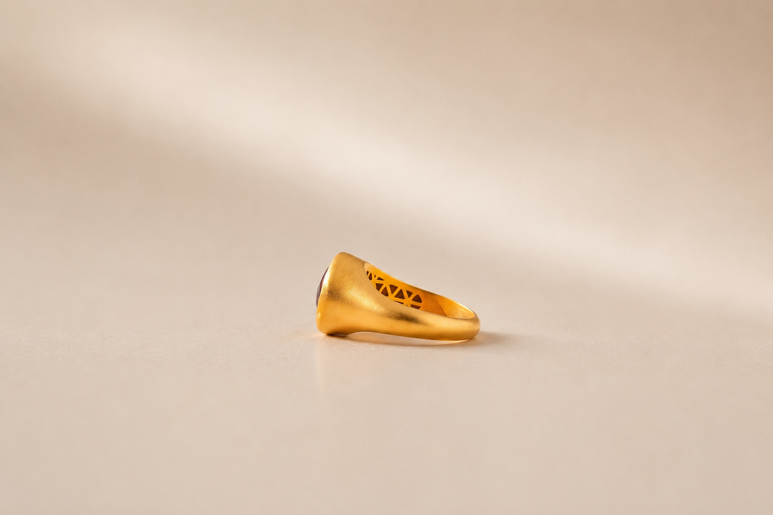 Matte Yellow Gold Tourmaline Heavy Bezel Set Ring