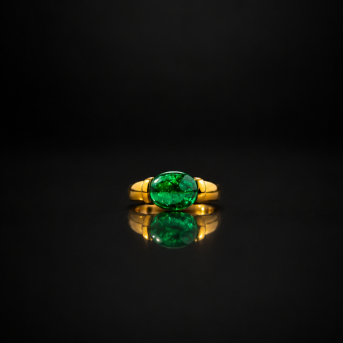 High Polish Yellow Gold Emerald Cabochon Ring