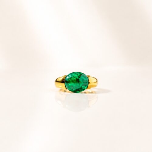 High Polish Yellow Gold Emerald Cabochon Ring