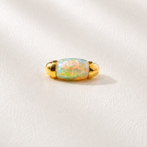 High Polish Yellow Gold Ethiopian Opal Cabochon Ring