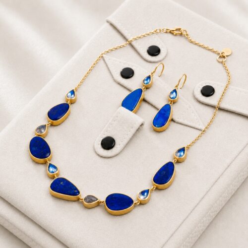 Matte Yellow Gold Australian Opal Moonstone Chain Necklace