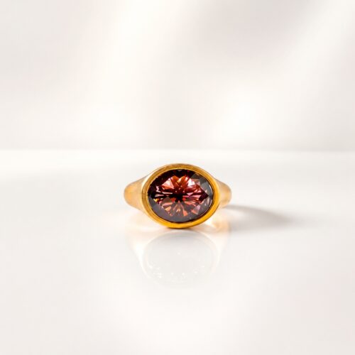 Matte Yellow Gold Tourmaline Heavy Bezel Set Ring
