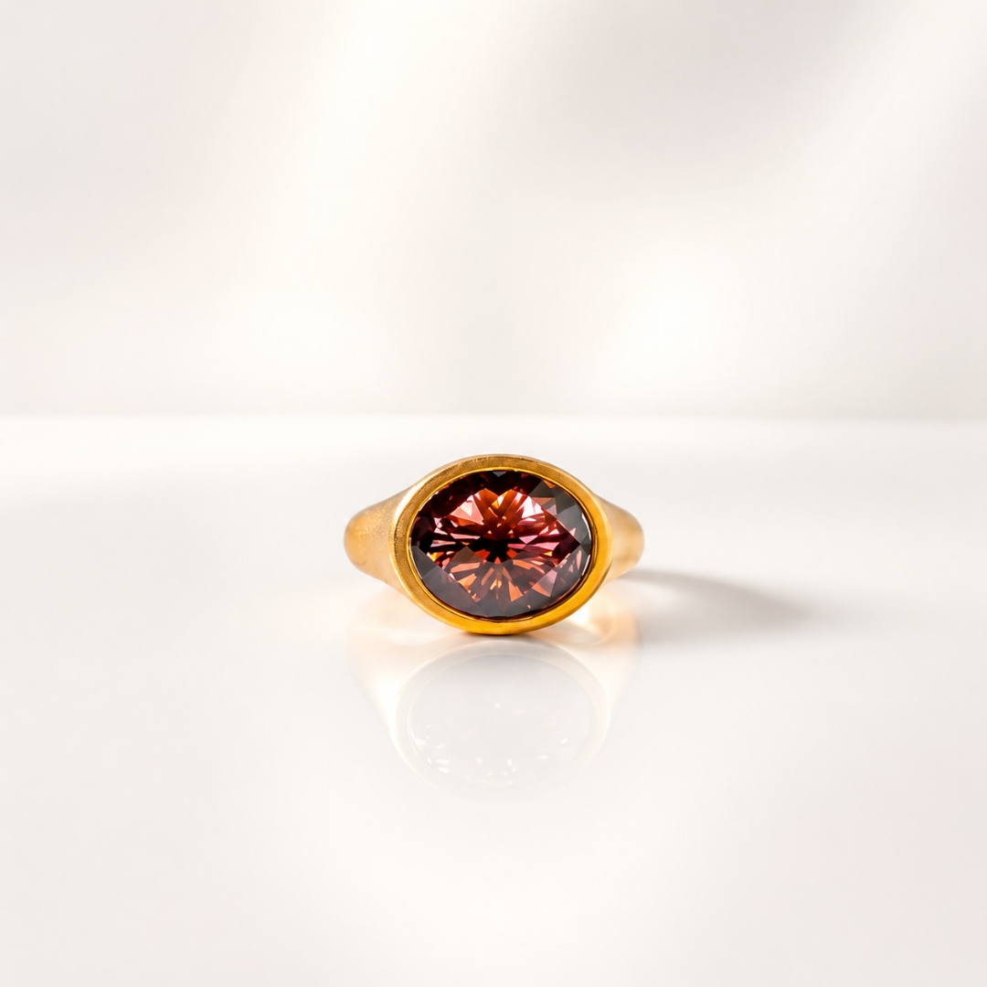 Matte Yellow Gold Tourmaline Heavy Bezel Set Ring