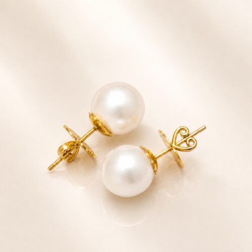 Yellow Gold Pearl Stud Post Earring